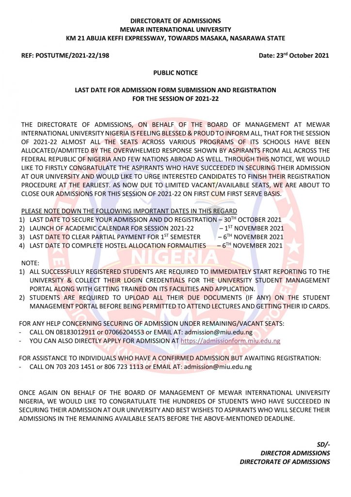 Mewar University PUBLIC NOTICE DIRECTORATE OF ADMISSIONS page 001 scaled