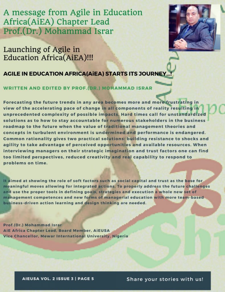 A Message from Agile in Education Africa (AiEA) by Prof.(Dr) Mohammad Israr, Vice Chancellor